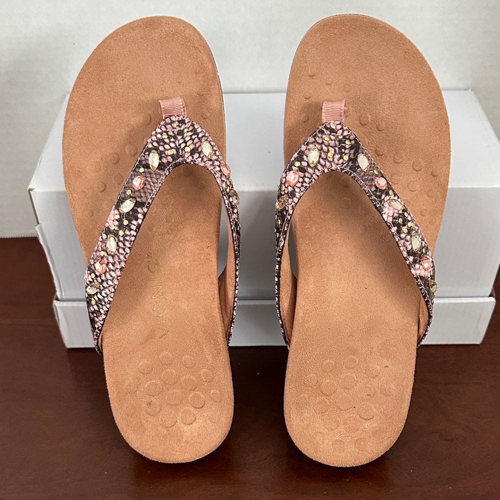 Vionic Lucia Pink Rhinestone Sandals, Sz 8